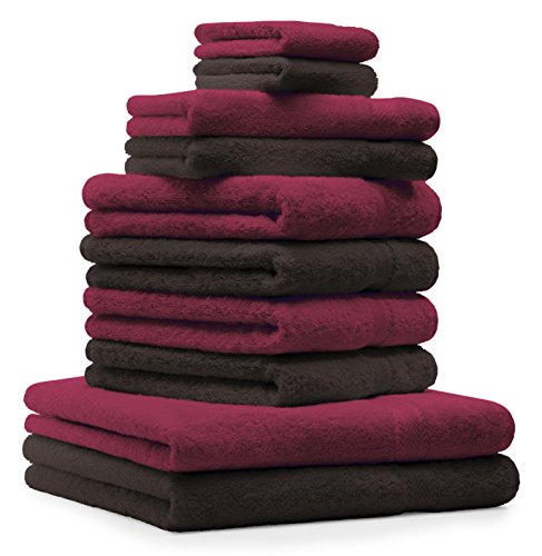 Betz 10-TLG. Handtuch-Set Premium 100% Baumwolle 2 Duschtücher 4 Handtücher 2 Gästetücher 2 Waschhandschuhe Farbe Dunkel Rot & Dunkel Braun von Betz