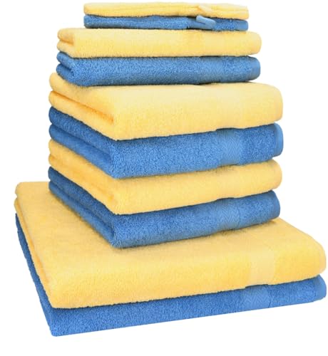Betz 10-TLG. Handtuch-Set Premium 100% Baumwolle 2 Duschtücher 4 Handtücher 2 Gästetücher 2 Waschhandschuhe Farbe Hell Blau & Gelb Betz 10-TLG. Handtuch-Set Premium 100% Baumwolle 2 Duschtücher 4 Handtücher 2 Gästetücher 2 Waschhandschuhe Farbe Hell Blau & Gelb von Betz