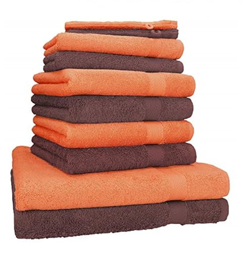 Betz 10-TLG. Handtuch-Set Premium 100% Baumwolle 2 Duschtücher 4 Handtücher 2 Gästetücher 2 Waschhandschuhe Farbe Orange Terra & Nuss Braun von Betz