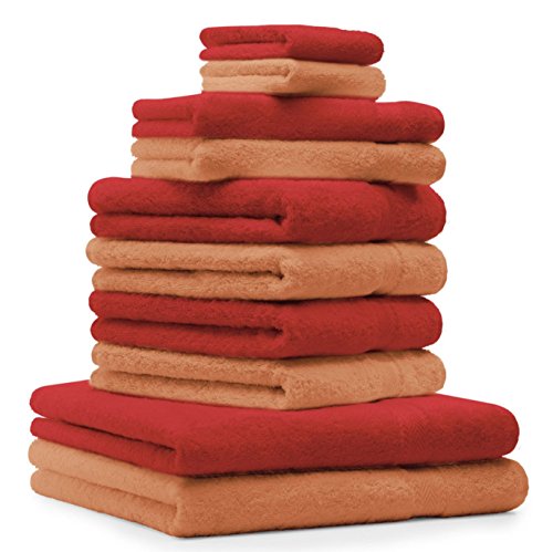 Betz 10-TLG. Handtuch-Set Premium 100% Baumwolle 2 Duschtücher 4 Handtücher 2 Gästetücher 2 Waschhandschuhe Farbe Rot & Orange Terra von Betz
