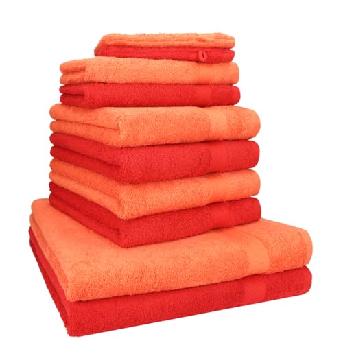 Betz 10-TLG. Handtuch-Set Premium 100% Baumwolle 2 Duschtücher 4 Handtücher 2 Gästetücher 2 Waschhandschuhe Farbe Rot & Orange Terra von Betz