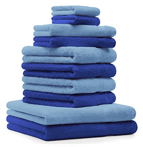 Betz 10-TLG. Handtuch-Set Premium 100% Baumwolle 2 Duschtücher 4 Handtücher 2 Gästetücher 2 Waschhandschuhe Farbe Royal Blau & Hell Blau von Betz