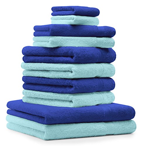 Betz 10-TLG. Handtuch-Set Premium 100% Baumwolle 2 Duschtücher 4 Handtücher 2 Gästetücher 2 Waschhandschuhe Farbe Royal Blau & Türkis von Betz