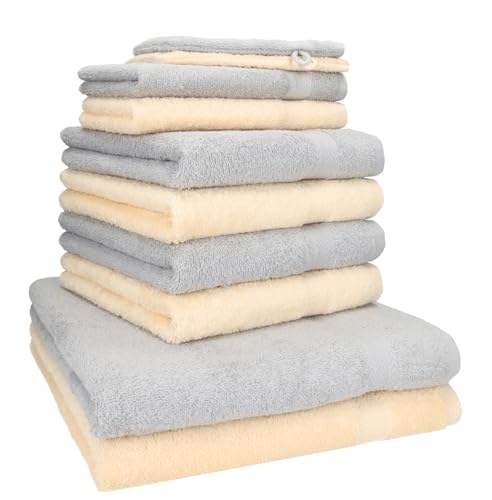 Betz 10-TLG. Handtuch-Set Premium 100% Baumwolle 2 Duschtücher 4 Handtücher 2 Gästetücher 2 Waschhandschuhe Farbe Silber Grau & Beige von Betz