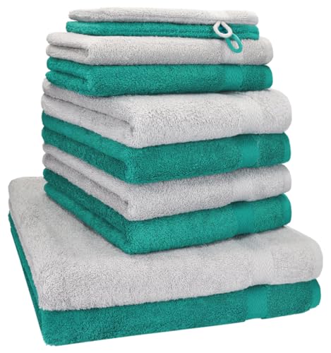 Betz Handtuch Set Premium 10-teilig 100% Baumwolle – 2 Duschtücher 70x140, 4 Handtücher 50x100, 2 Gästetücher 30x50, 2 Waschhandschuhe – Weiche Frottee Handtücher – Farbe Farbe Smaragd und Silbergrau Betz Handtuch Set Premium 10-teilig 100% Baumwolle – 2 Duschtücher 70x140, 4 Handtücher 50x100, 2 Gästetücher 30x50, 2 Waschhandschuhe – Weiche Frottee Handtücher – Farbe Farbe Smaragd und Silbergrau von Betz