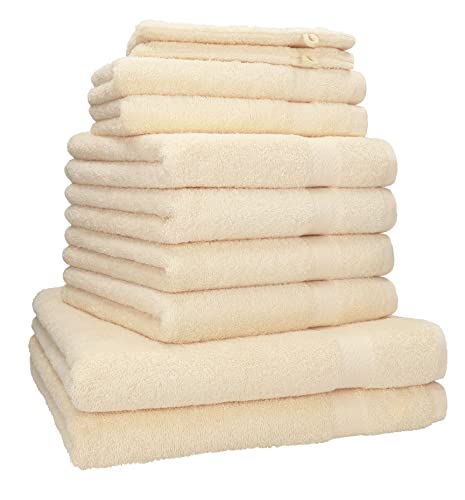Betz 10-TLG. Handtuch-Set Premium 100% Baumwolle 2 Duschtücher 4 Handtücher 2 Gästetücher 2 Waschhandschuhe Farbe beige von Betz