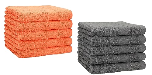 Betz 10 Stück Gästehandtücher Premium 100% Baumwolle Gästetuch-Set 30x50 cm Farbe orange und anthrazit von Betz