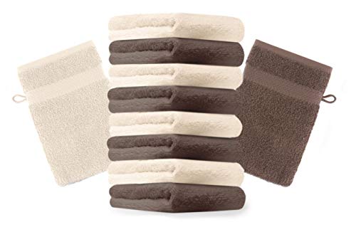 Betz 10 Stück Waschhandschuhe Premium 100% Baumwolle Waschlappen Set 16x21 cm Farbe nussbraun und beige von Betz