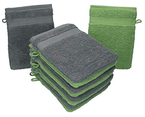 Betz 10 Stück Waschhandschuhe Premium 100% Baumwolle Waschlappen Set 16x21 cm Farbe anthrazit und apfelgrün von Betz