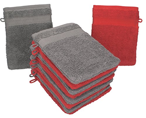 Betz 10 Stück Waschhandschuhe Premium 100% Baumwolle Waschlappen Set 16x21 cm Farbe rot und anthrazit von Betz