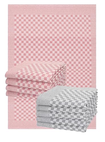 Betz 10er Set 50x70cm Geschirrtücher Baumwolle Meinor extrem strapazierfähig und saugstark trocknergeeignet - Gastronomiequalität - Geschirrtücher BW rot grau von Betz