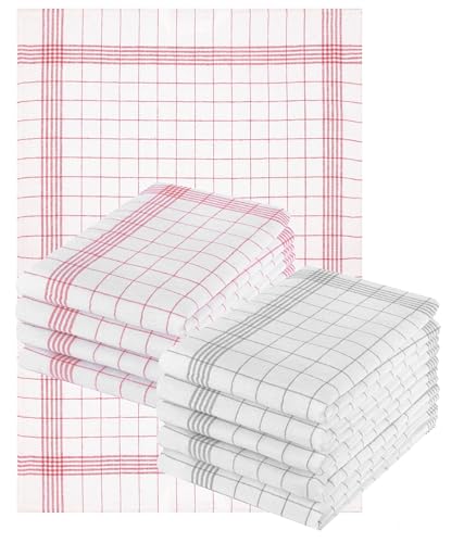 Betz 10er Set 50x70cm Geschirrtücher Baumwolle extrem strapazierfähig und saugstark trocknergeeignet - Gastronomiequalität - Geschirrtücher BW rot grau von Betz