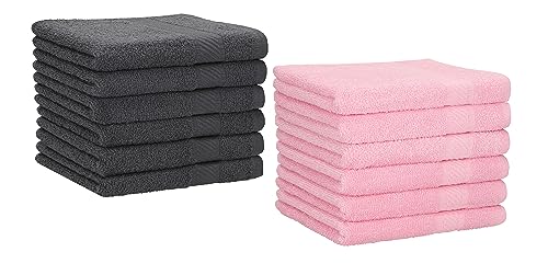 Betz 12 Stück Gästehandtücher Gästehandtuch Palermo 100% Baumwolle Größe 30x50 cm Handtuch Gästetücher Set Farbe anthrazit und rosé von Betz