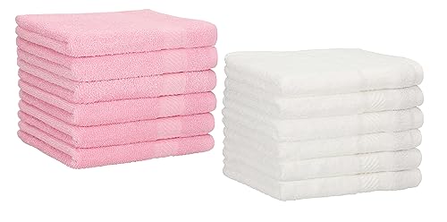 Betz 12 Stück Gästehandtücher Gästehandtuch Palermo 100% Baumwolle Größe 30x50 cm Handtuch Gästetücher Set Farbe weiß und rosé von Betz