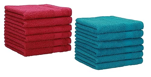 Betz 12 Stück Gästehandtücher Set Palermo Gästetuch 100% Baumwolle Größe 30x50 cm Farbe Cranberry - Petrol von Betz