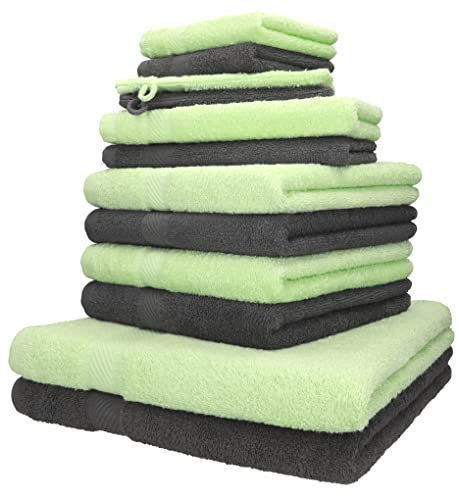 Betz 12-TLG. Handtuch-Set Palermo 100% Baumwolle 2 Liegetücher 4 Handtücher 2 Gästetücher 2 Seiftücher 2 Waschhandschuhe Farbe grün und anthrazit von Betz