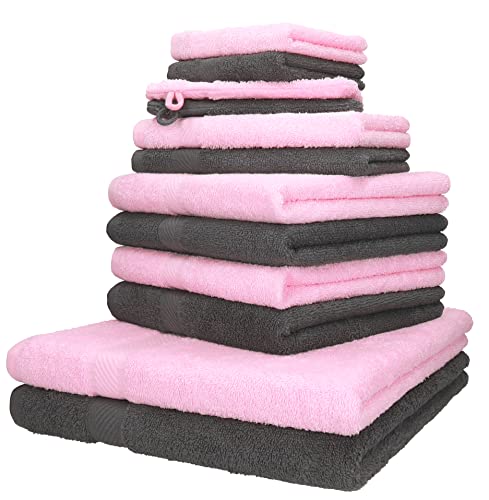 Betz 12-TLG. Handtuch-Set Palermo 100% Baumwolle 2 Liegetücher 4 Handtücher 2 Gästetücher 2 Seiftücher 2 Waschhandschuhe Farbe rosé und anthrazit von Betz