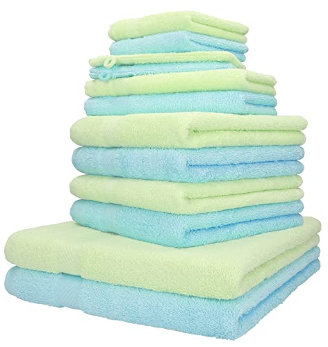 Betz 12-TLG. Handtuch-Set Palermo 100% Baumwolle 2 Liegetücher 4 Handtücher 2 Gästetücher 2 Seiftücher 2 Waschhandschuhe Farbe türkis und grün von Betz