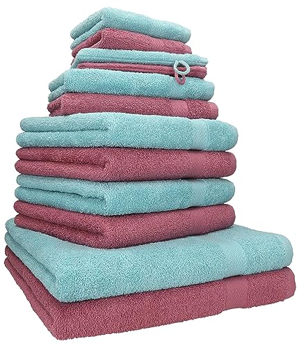 Betz 12-TLG. Handtuch Set Premium 100% Baumwolle 2 Duschtücher 4 Handtücher 2 Gästetücher 2 Seiftücher 2 Waschhandschuhe Farbe Beere/Ocean von Betz