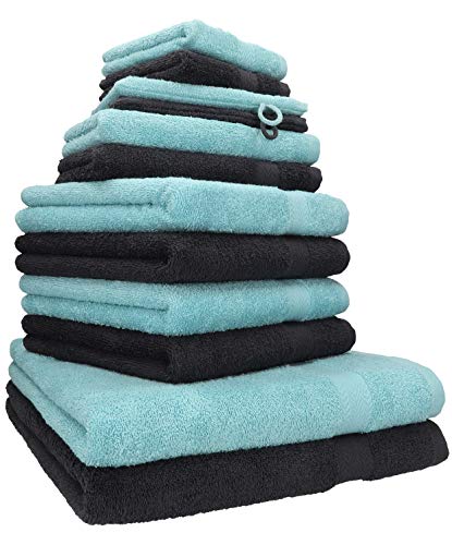 Betz 12-TLG. Handtuch Set Premium 100% Baumwolle 2 Duschtücher 4 Handtücher 2 Gästetücher 2 Seiftücher 2 Waschhandschuhe Farbe Graphit/Ocean von Betz