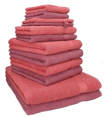 Betz 12-TLG. Handtuch Set Premium 100% Baumwolle 2 Duschtücher 4 Handtücher 2 Gästetücher 2 Seiftücher 2 Waschhandschuhe Farbe Himbeere/Beere von Betz