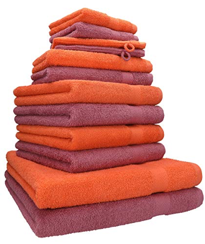 Betz 12-TLG. Handtuch Set Premium 100% Baumwolle 2 Duschtücher 4 Handtücher 2 Gästetücher 2 Seiftücher 2 Waschhandschuhe Farbe blutorange/Beere von Betz