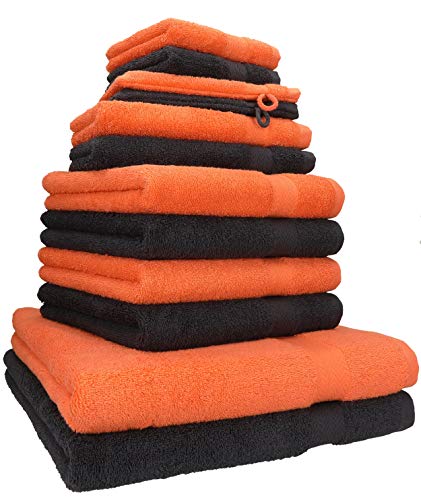 Betz 12-TLG. Handtuch Set Premium 100% Baumwolle 2 Duschtücher 4 Handtücher 2 Gästetücher 2 Seiftücher 2 Waschhandschuhe Farbe blutorange/Graphit von Betz