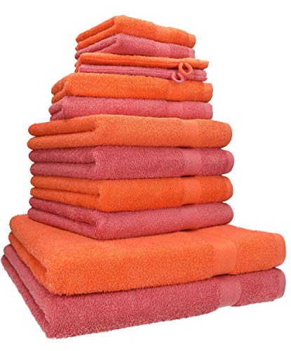 Betz 12-TLG. Handtuch Set Premium 100% Baumwolle 2 Duschtücher 4 Handtücher 2 Gästetücher 2 Seiftücher 2 Waschhandschuhe Farbe blutorange/Himbeere von Betz