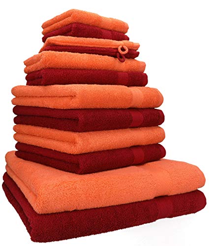 Betz 12-TLG. Handtuch Set Premium 100% Baumwolle 2 Duschtücher 4 Handtücher 2 Gästetücher 2 Seiftücher 2 Waschhandschuhe Farbe blutorange/rubinrot von Betz