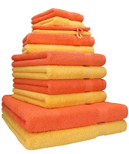 Betz 12-TLG. Handtuch-Set Premium 100% Baumwolle 2 Duschtücher 4 Handtücher 2 Gästetücher 2 Seiftücher 2 Waschhandschuhe Farbe honiggelb/blutorange von Betz
