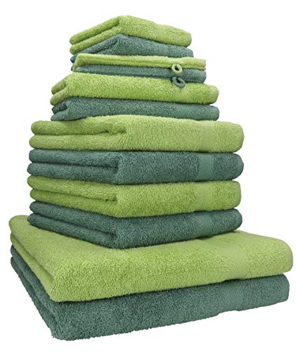 Betz 12-TLG. Handtuch Set Premium 100% Baumwolle 2 Duschtücher 4 Handtücher 2 Gästetücher 2 Seiftücher 2 Waschhandschuhe Farbe tannengrün/avocadogrün von Betz