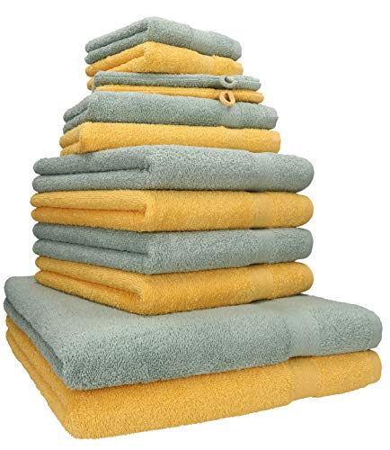 Betz 12-TLG. Handtuch-Set Premium 100% Baumwolle 2 Duschtücher 4 Handtücher 2 Gästetücher 2 Seiftücher 2 Waschhandschuhe honiggelb/heugrün von Betz