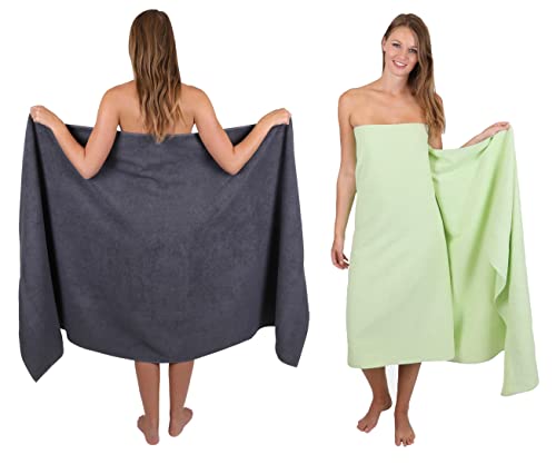 Betz 2 Stück Badetücher groß XXL Größe 100 x 200 cm Badetuch Saunatuch Palermo 100% Baumwolle Farbe anthrazit - grün von Betz