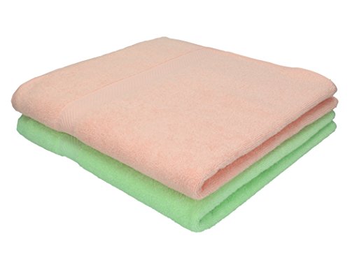 Betz 2 Stück Duschtücher Set Duschtuch Duschhandtuch Strandlaken Badetuch Palermo 100% Baumwolle Größe 70 x 140 cm Farbe apricot und grün von Betz