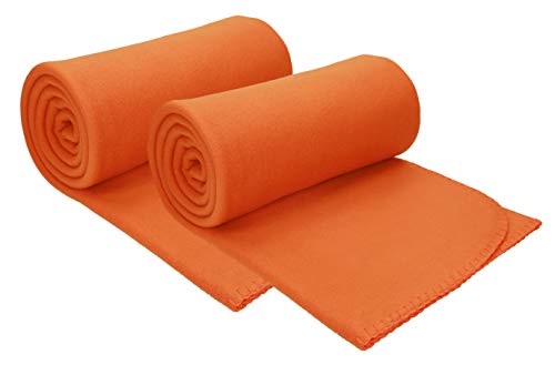 Betz 2 Stück Fleecedecke Kuscheldecke Wohndecke in Größe 130x170 cm Qualität 180 g/m² Farbe orange von Betz