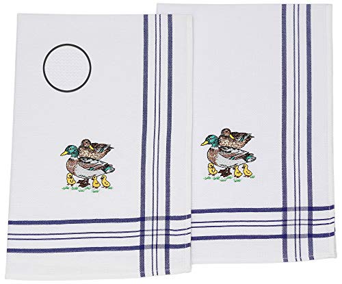 Betz 2er Set Geschirrtücher Geschirrhandtuch Küchenhandtuch Gläsertücher Handtuch Waffelpiqué blau Bestickt Motiv Enten Größe: 50 x 70 cm von Betz