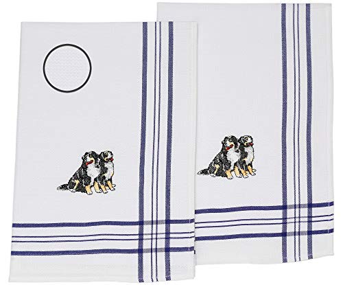Betz 2er Set Geschirrtücher Geschirrhandtuch Küchenhandtuch Gläsertücher Handtuch Waffelpiqué blau Bestickt Motiv Hunde Größe: 50 x 70 cm von Betz