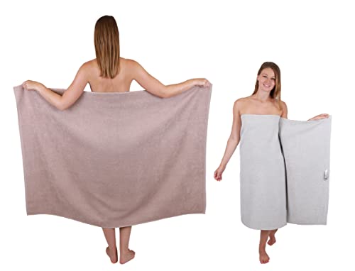 Betz 2 Stück Maxi Duschtücher XXL Badetuch Duschtuch Größe 100x150cm Berlin Farbe Cappuccino/Silbergrau von Betz
