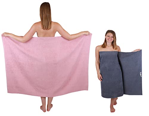 Betz 2 Stück Maxi Duschtücher XXL Badetuch Duschtuch Größe 100x150cm Berlin Farbe Lotus/dunkelgrau von Betz