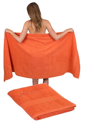 Betz 2 Stück Saunatücher Saunatuch Set Größe 80x200 cm XXL Sauna Handtuch Weich Groß Frottee France 100% Baumwolle Farbe: orange von Betz