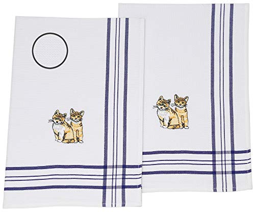 Betz 2er Set Geschirrtücher Geschirrhandtuch Küchenhandtuch Gläsertücher Handtuch Waffelpiqué blau Bestickt Motiv Kätzchen Größe: 50 x 70 cm von Betz