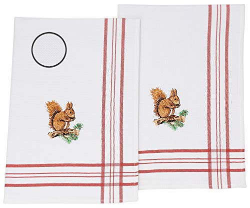 Betz 2er Set Geschirrtücher Geschirrhandtücher Gläsertuch Küchentücher Handtuch Waffelpiqué rot, Bestickt Motiv: Eichhörnchen Größe: 50 x 70 cm von Betz