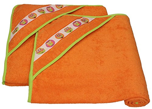 Betz 2er Set Kinder Badetücher mit Kapuze 2 Stück Kapuzenbadetücher EULEN Farbe: orange 90x90 cm 100% Baumwolle von Betz