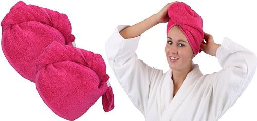 Betz 2 Stück Turban Handtuch Turbantuch - Haar Turban - Frottier Kopfhandtuch - 100% Baumwolle Farbe Fuchsia von Betz