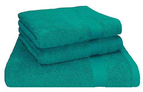 Betz 3-TLG. Saunatuch Set Badetuch Saunatücher Handtuch Premium Frottee 1 Saunatuch 70 x 200 cm 2 Handtücher 50 x 100 cm Farbe smaragdgrün von Betz