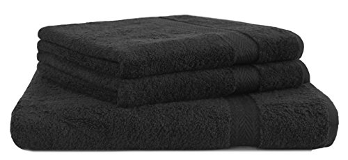 Betz 3-TLG. Strandtuch Saunatuch Badetuch Liegetuch Handtuch Premium Frottee Set 1 Tuch 70x200 cm 2 Tücher 50x100 cm Farbe schwarz von Betz