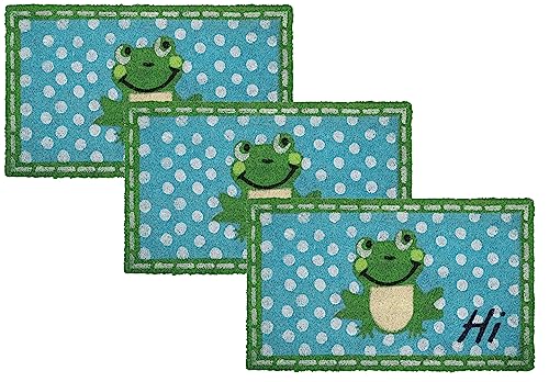 Betz 3er Kokosmatte aus 100% Kokos - Fußmatte - Fußabstreifer –Schmutzfangmatte Muster Frosch Größe 45 cm x 75 cm x 1,5 cm von Betz