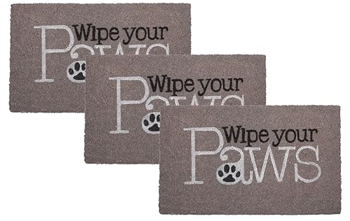 Betz 3er Kokosmatte aus 100% Kokos - Fußmatte - Fußabstreifer –Schmutzfangmatte Muster Wipe Your Paws Größe 45 cm x 75 cm x 1,5 cm von Betz