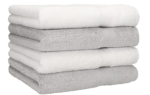 Betz 4 Stück Handtücher Premium 100% Baumwolle 4 Handtücher Farbe weiß und Silbergrau von Betz