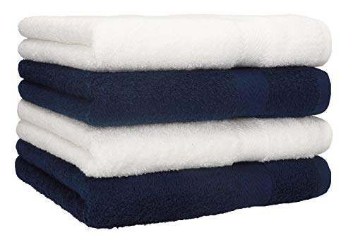 Betz 4 Stück Handtücher Premium 100% Baumwolle 4 Handtücher Farbe weiß und dunkelblau von Betz